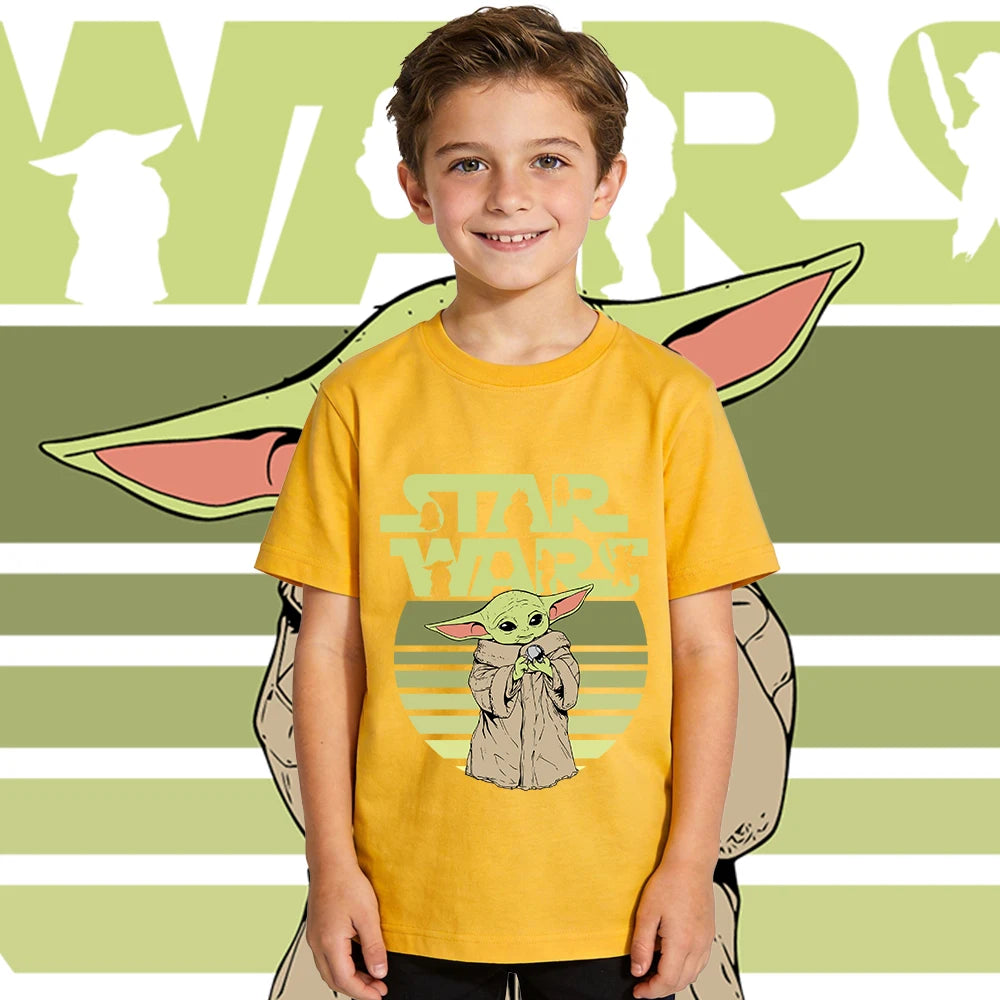 Camiseta de algodón de manga corta casual para niños de Star Wars Yoda Baby Yoda, camiseta de verano para niños y niñas pequeños