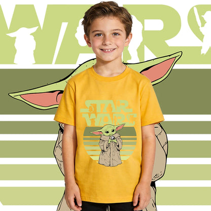 Camiseta de algodón de manga corta casual para niños de Star Wars Yoda Baby Yoda, camiseta de verano para niños y niñas pequeños