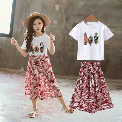 Ropa de verano 2023 para niñas, conjuntos de ropa para niños, manga corta + pantalones, conjunto de ropa para niños de 3 4 5 6 7 8 9 10 11 12 años