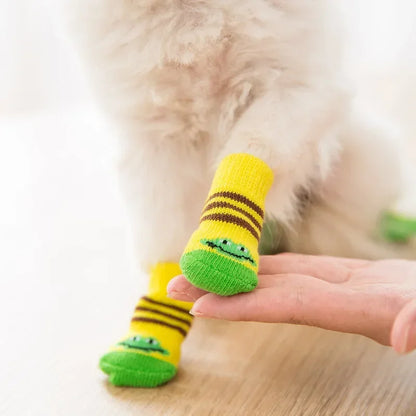 4 pzs./set calcetines para perros con patrón bonito, cubrepies cálidos antideslizantes, zapatos protectores para patas de cachorro, regalo de Navidad, accesorios para mascotas