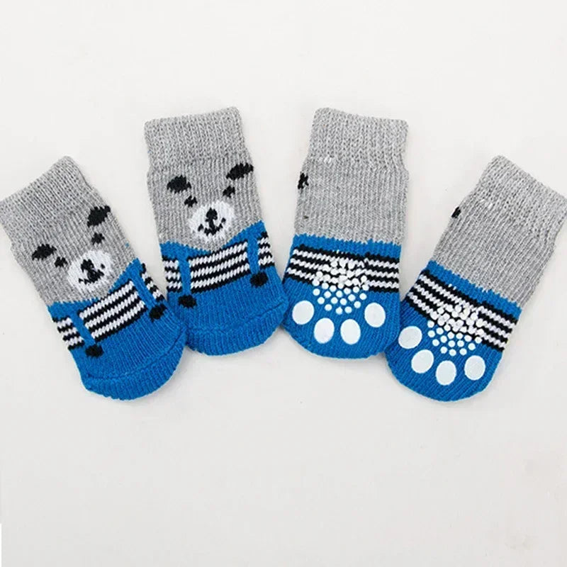 4 pzs./set calcetines para perros con patrón bonito, cubrepies cálidos antideslizantes, zapatos protectores para patas de cachorro, regalo de Navidad, accesorios para mascotas