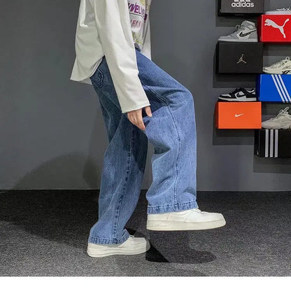 Nuevos pantalones vaqueros coreanos holgados para hombre, de calle, rectos, de mezclilla, de pierna ancha, Hip Hop, holgados, azul claro, gris, negro