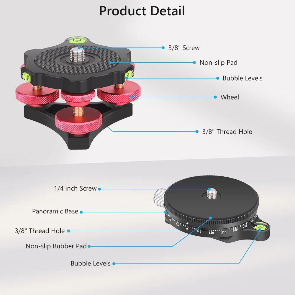 VICELK Leveling Base Tripod Head+360° Panoramic Pan Base for Macro Panoramic Photography with +/-5 Degree Precision Adjustment