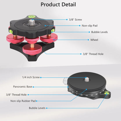 VICELK Leveling Base Tripod Head+360° Panoramic Pan Base for Macro Panoramic Photography with +/-5 Degree Precision Adjustment