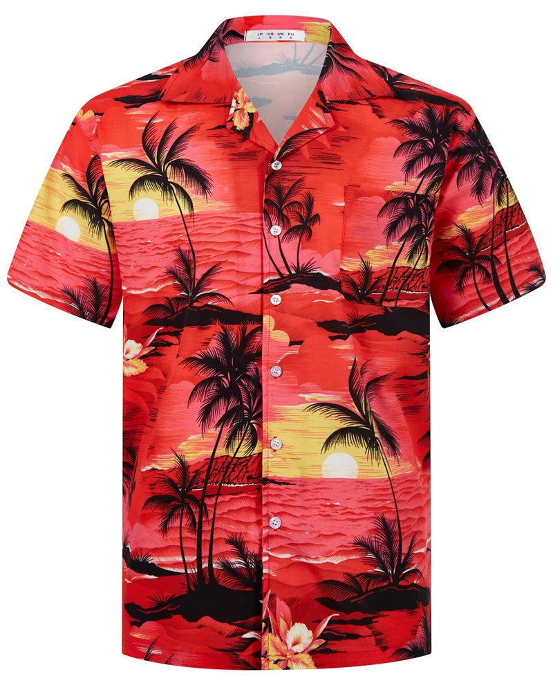 Camisas Hawaianas de Verano para Hombre, Manga Corta, Botones, Estampado de Árboles de Coco, Camisa Casual de Playa Aloha Tallas Grandes 6XL, Ropa para Hombre