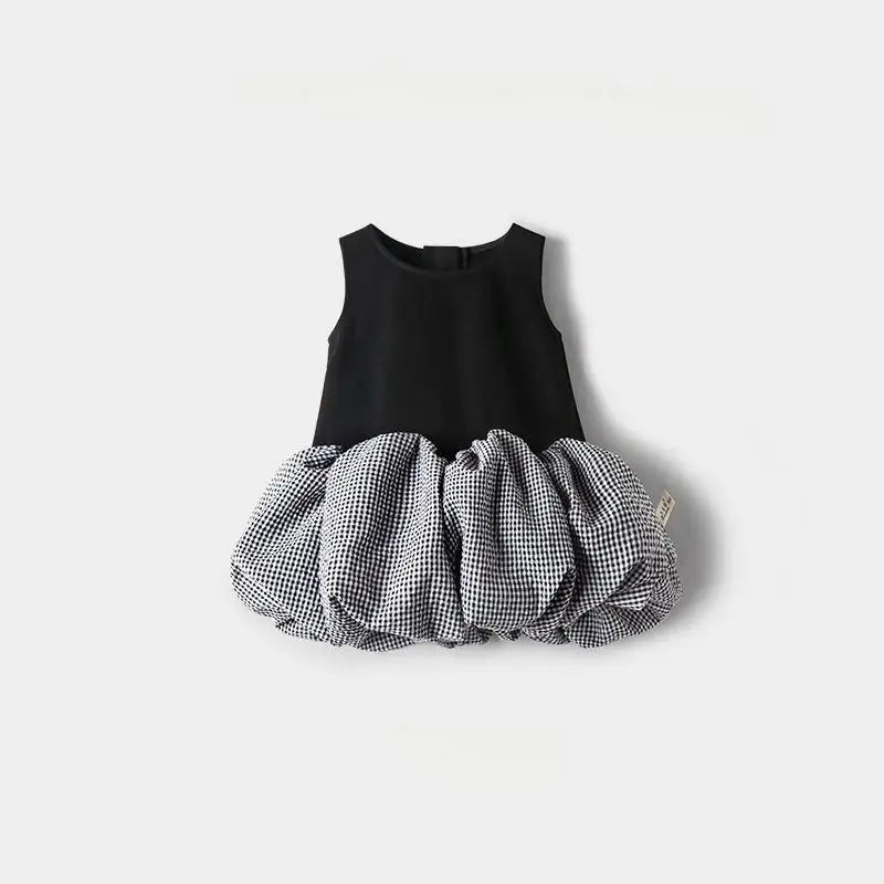 2025 Corea Niñas Bebé Vestido Verano Primavera Otoño Cuadros Retazos Vestidos Casuales Moda Niños Ropa Vestidos