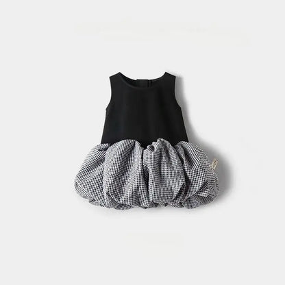 2025 Corea Niñas Bebé Vestido Verano Primavera Otoño Cuadros Retazos Vestidos Casuales Moda Niños Ropa Vestidos