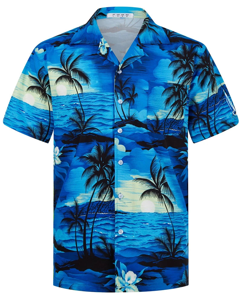 Camisas Hawaianas de Verano para Hombre, Manga Corta, Botones, Estampado de Árboles de Coco, Camisa Casual de Playa Aloha Tallas Grandes 6XL, Ropa para Hombre