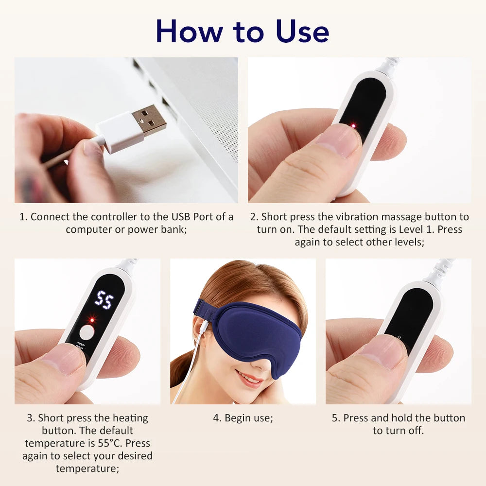 Masajeador ocular eléctrico Compresa caliente Alivio del estrés Calefacción Vibración Masaje Conectar música Relajación Cuidado ocular plegable Gafas inteligentes