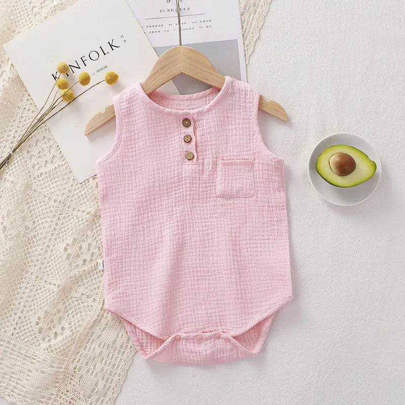 Peleles de bebé de verano 2022 para niños y niñas, body de muselina sin mangas para recién nacidos, ropa de moda para bebé, conjuntos para niños pequeños
