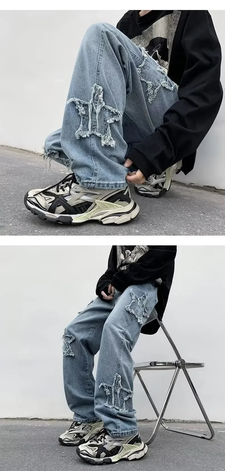 Pantalones de mezclilla marrones 2025 New Fashion Stars Towel Embroidery para hombre Y2K Ropa Pantalones rectos de algodón Hip Hop Pantalones de hombre