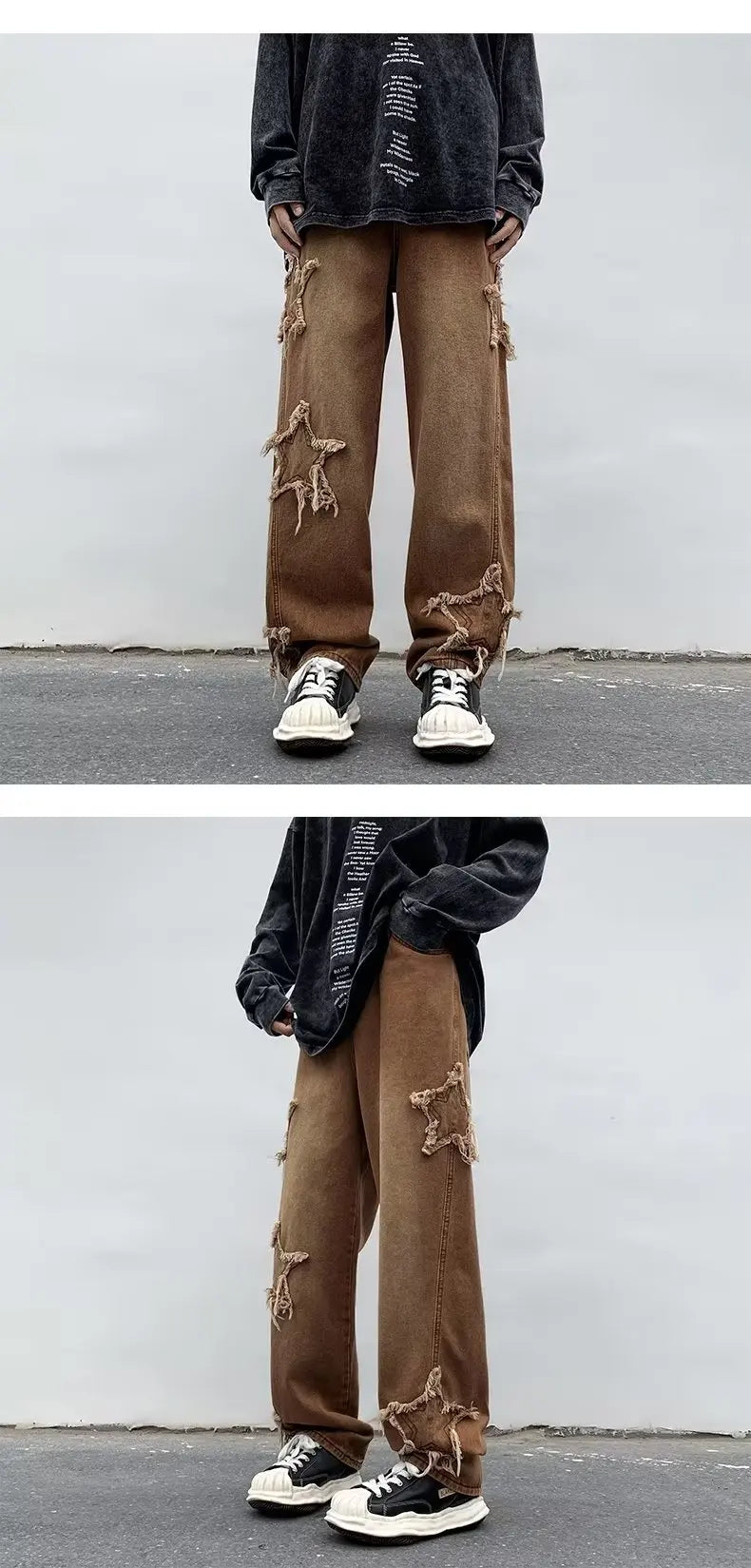 Pantalones de mezclilla marrones 2025 New Fashion Stars Towel Embroidery para hombre Y2K Ropa Pantalones rectos de algodón Hip Hop Pantalones de hombre