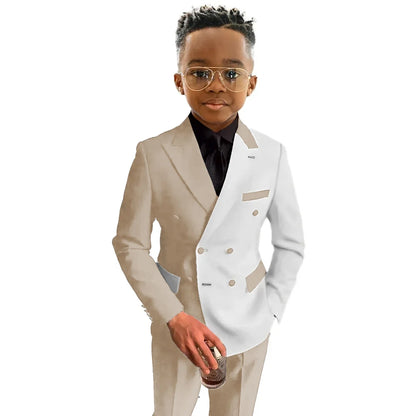 Traje de niño blanco y azul real, conjunto de 2 piezas, esmoquin para fiesta de moda y boda, blazer para niños de 3 a 16 años, ropa de doble botonadura