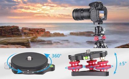 VICELK Leveling Base Tripod Head+360° Panoramic Pan Base for Macro Panoramic Photography with +/-5 Degree Precision Adjustment