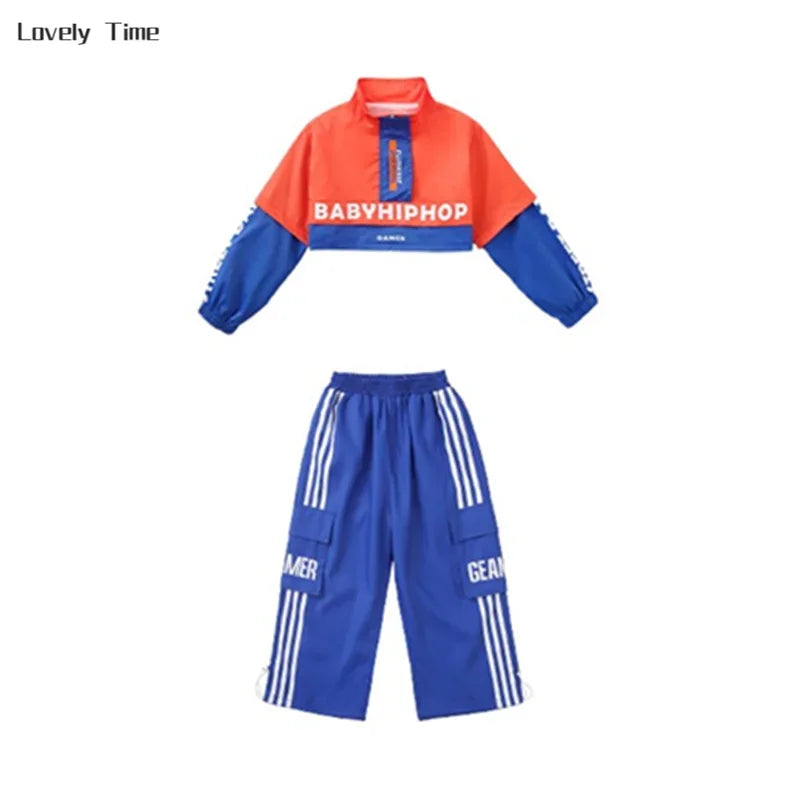 Chaqueta de hip hop para niños Pantalones cargo de contraste Sudaderas para niñas Conjuntos de ropa de baile callejero Chándal para niños Ropa urbana infantil