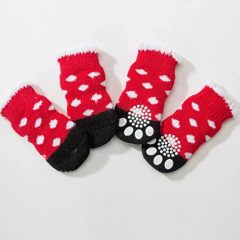 4 pzs./set calcetines para perros con patrón bonito, cubrepies cálidos antideslizantes, zapatos protectores para patas de cachorro, regalo de Navidad, accesorios para mascotas