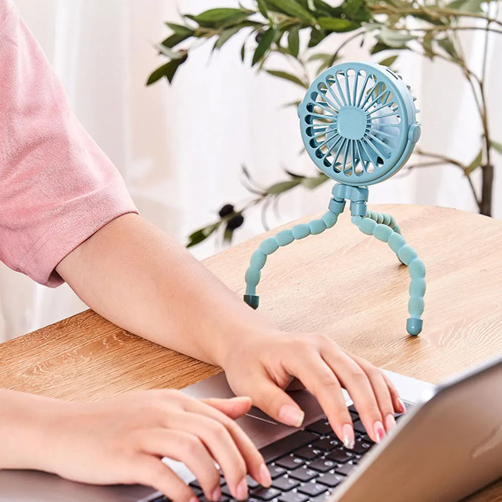 Ventilador de Cochecito para Bebés con Trípode Flexible, Ventilador Portátil de Mano con Carga USB, Mini Ventilador de Escritorio de 500mAh para Cochecito de Bebé y Estudiantes