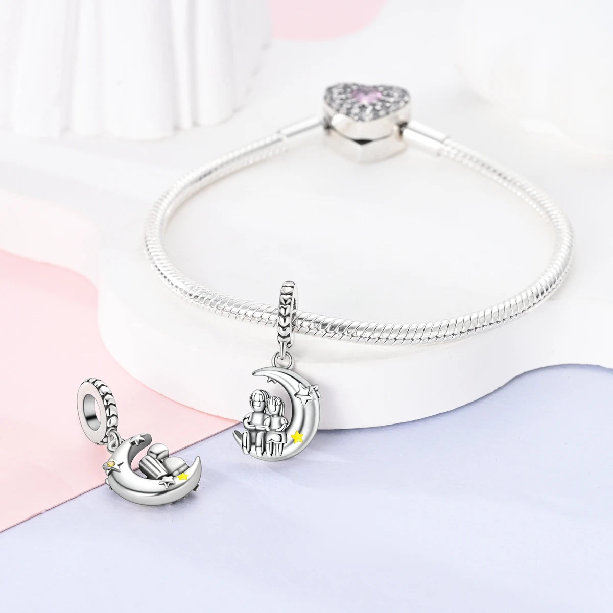 New Arrivals Silver Plated Cute Pet Moon Luminous Firefly Charms Fit Original Bangle Beads Pendent Dangle Bracelet DIY Jewelry