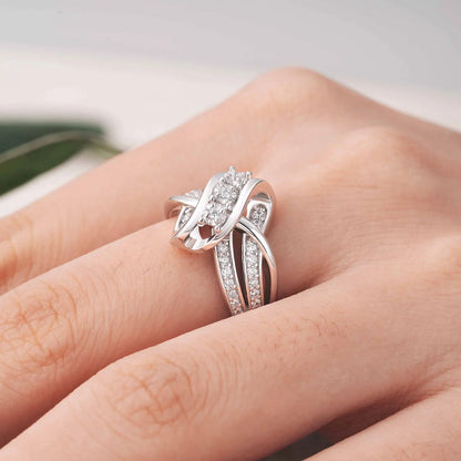 Newshe Anillos de compromiso de plata 925 para mujer, diseño de nudo único, circonita cúbica brillante AAAAA, anillo llamativo