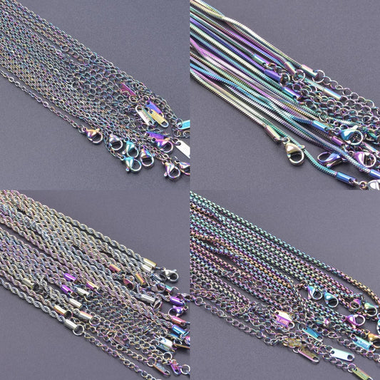 2/5pcs Rainbow Chain New Personalized Multiple Shape Designs Necklace Chains For Jewelry Making DIY 304 Stainless Steel Chains
