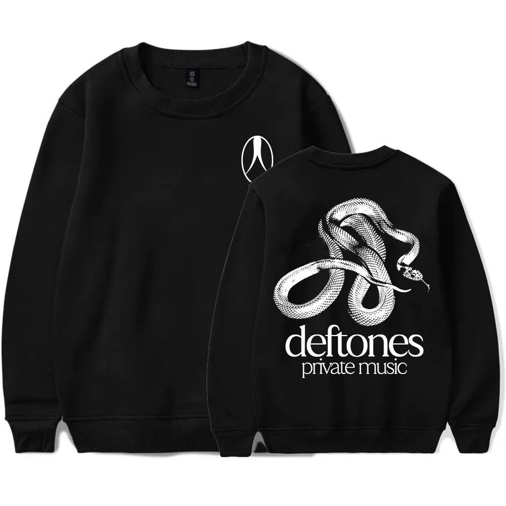 Sudadera de manga larga con lista de canciones Private Music Deftones Rock Band estampada con capucha, cuello redondo, informal, suelta, para hombre, otoño