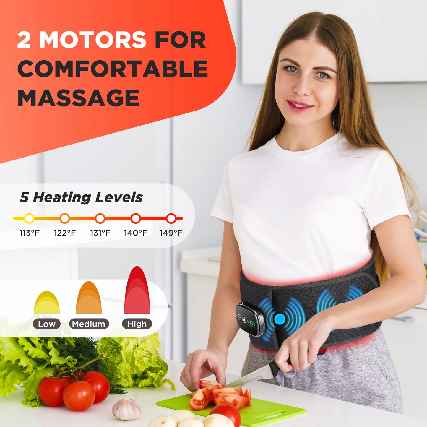 Cinturón Masajeador Vibratorio Calefactor, Soporte de Cintura con Compresas Calientes de Luz Roja, Masajeador de Espalda, Cinturón de Soporte Lumbar