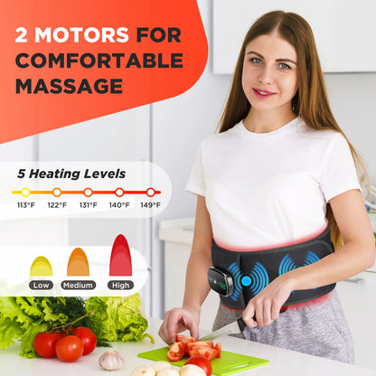 Cinturón Masajeador Vibratorio Calefactor, Soporte de Cintura con Compresas Calientes de Luz Roja, Masajeador de Espalda, Cinturón de Soporte Lumbar