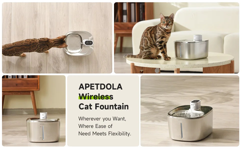 APETDOLA 4L Fuente de agua inalámbrica para gatos con sensor automático, fuente para beber para gatos, perros, bebedero, accesorios para dispensador de agua para mascotas