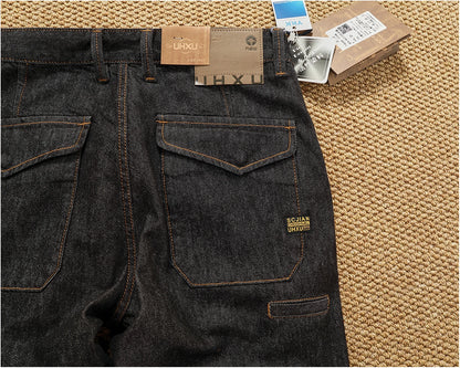 Jeans cónicos casuales rectos lavados de mezclilla de alta gama con corte 3D, peso pesado, estilo retro americano, cómodos, a la moda para hombres, Otoño 2025