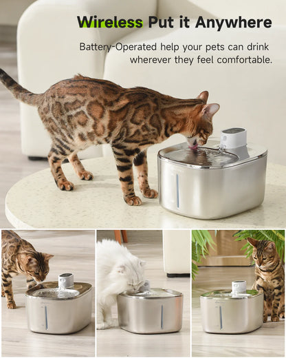 APETDOLA 4L Fuente de agua inalámbrica para gatos con sensor automático, fuente para beber para gatos, perros, bebedero, accesorios para dispensador de agua para mascotas