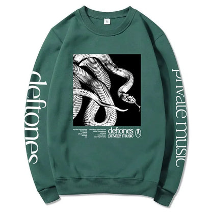 Sudadera de manga larga con lista de canciones Private Music Deftones Rock Band estampada con capucha, cuello redondo, informal, suelta, para hombre, otoño