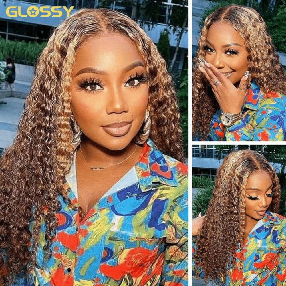 Deep Wave Honey Blonde Glueless Wig Human Hair Ready To Wear And Go Pre Plucked 13x6 Hd Water Curly Lace Frontal Wig For Women