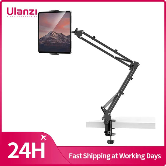 Ulanzi T2 Soporte de escritorio de metal con brazo largo, soporte para tablet de cama, soporte perezoso de escritorio, soporte para iPad, smartphone, brazo articulado para micrófono