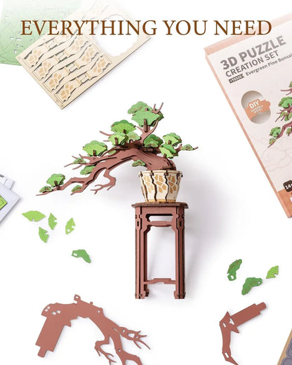 Robotime Rolife 3D Rompecabezas de Madera de Bonsái de Sakura Fácil Montaje Kit de Bonsái de Pino de Hoja Perenne Regalo de Navidad para la Familia Decoración del Hogar