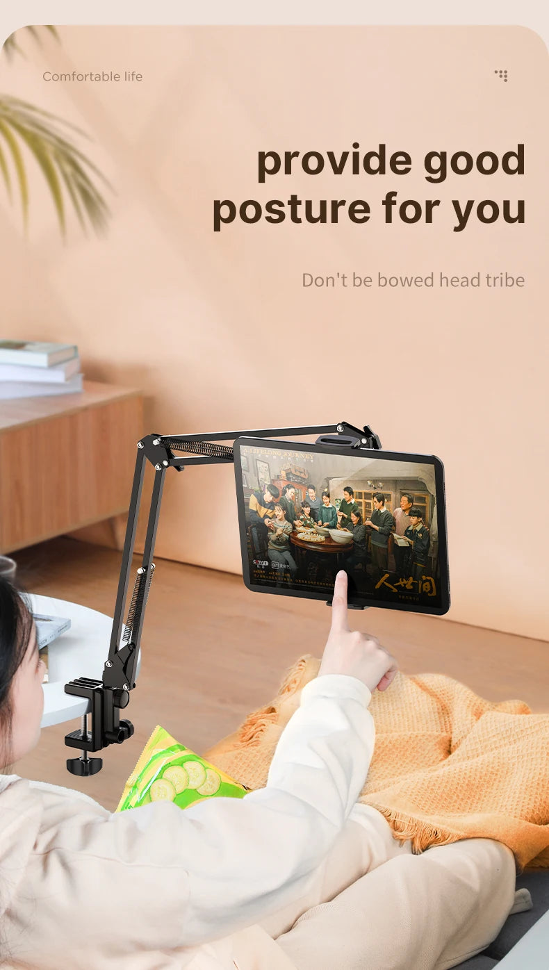 Ulanzi T2 Soporte de escritorio de metal con brazo largo, soporte para tablet de cama, soporte perezoso de escritorio, soporte para iPad, smartphone, brazo articulado para micrófono