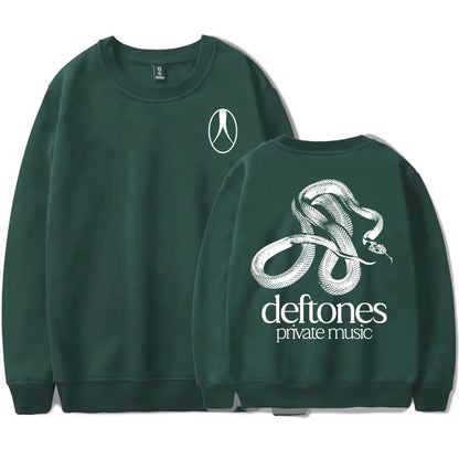 Sudadera de manga larga con lista de canciones Private Music Deftones Rock Band estampada con capucha, cuello redondo, informal, suelta, para hombre, otoño