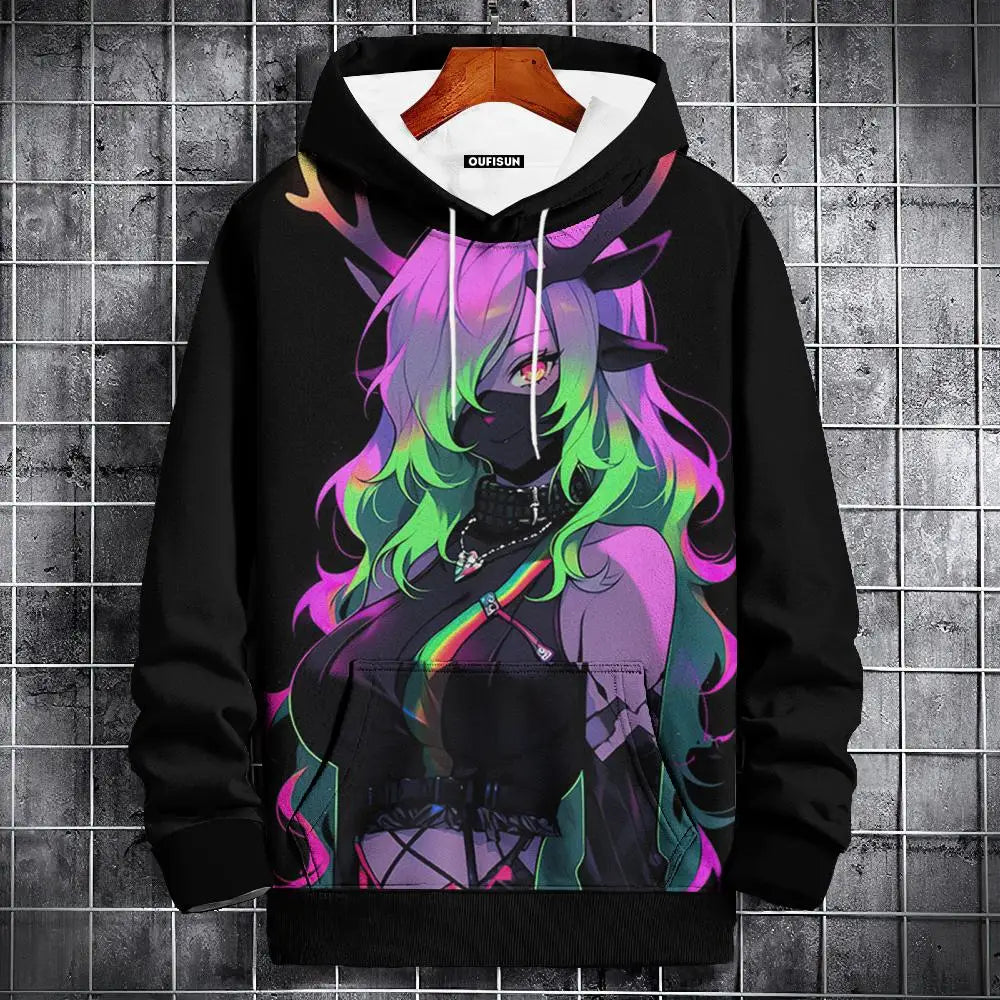 Sudadera con capucha de anime para hombre, a la moda, con estampado gráfico, estilo hip hop, ropa de calle, para primavera y otoño, sudaderas con capucha de gran tamaño para hombre