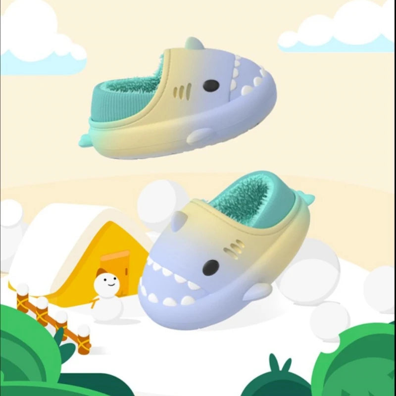 Winter Cute Children EVA Shark Slippers Girls Soft Indoor Home Cotton Sandals Boys Non-Slip Thick Slides Kids Waterproof Shoes