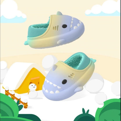 Winter Cute Children EVA Shark Slippers Girls Soft Indoor Home Cotton Sandals Boys Non-Slip Thick Slides Kids Waterproof Shoes