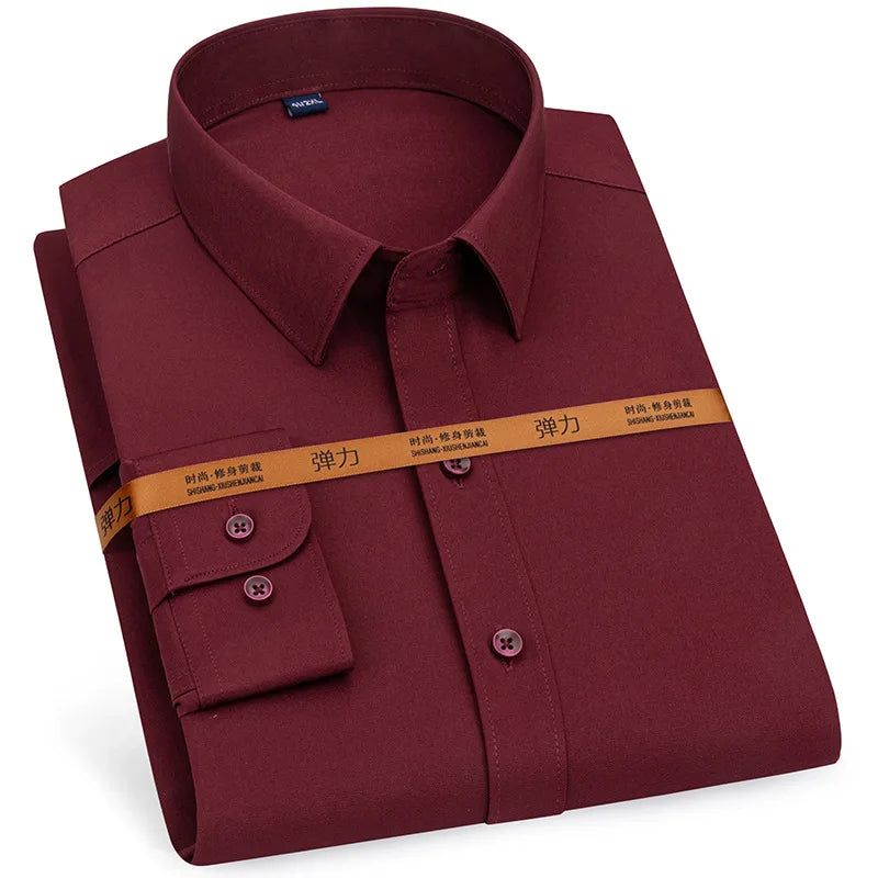 Camisa de vestir de hombre nueva manga larga delgada sin planchado negocios casual ajustada moda transpirable alta calidad color sólido