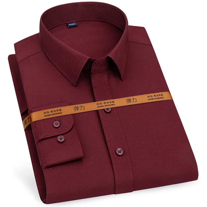 Camisa de vestir de hombre nueva manga larga delgada sin planchado negocios casual ajustada moda transpirable alta calidad color sólido