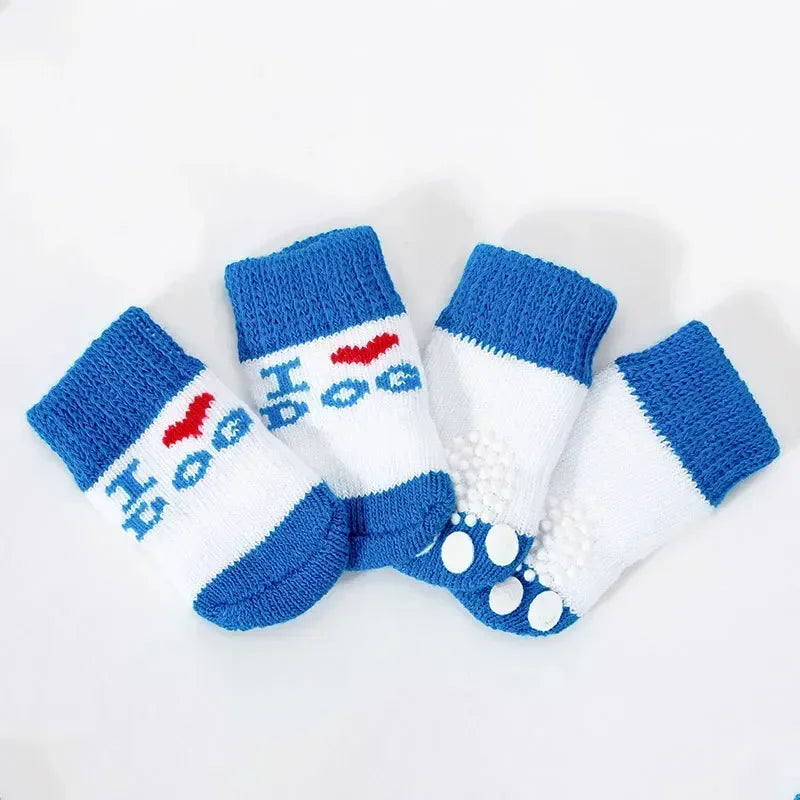 4 pzs./set calcetines para perros con patrón bonito, cubrepies cálidos antideslizantes, zapatos protectores para patas de cachorro, regalo de Navidad, accesorios para mascotas