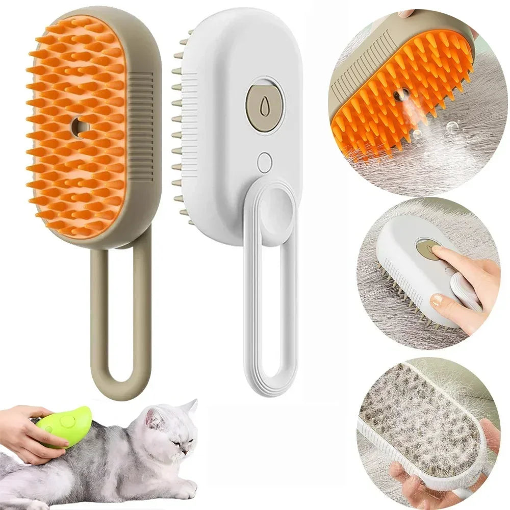 Cepillo de vapor giratorio para gatos y perros, peine eléctrico pulverizador para eliminar el pelo, cepillo de gato de silicona suave para masaje, peine de aseo, accesorios para mascotas