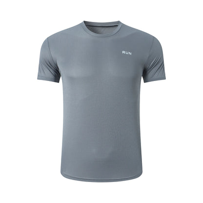 Camiseta de verano elástica para hombre, transpirable, de seda helada, de manga corta, casual, de secado rápido, para gimnasio, correr, ropa masculina