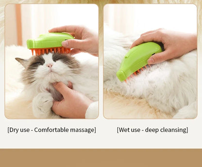 Cepillo de vapor giratorio para gatos y perros, peine eléctrico pulverizador para eliminar el pelo, cepillo de gato de silicona suave para masaje, peine de aseo, accesorios para mascotas