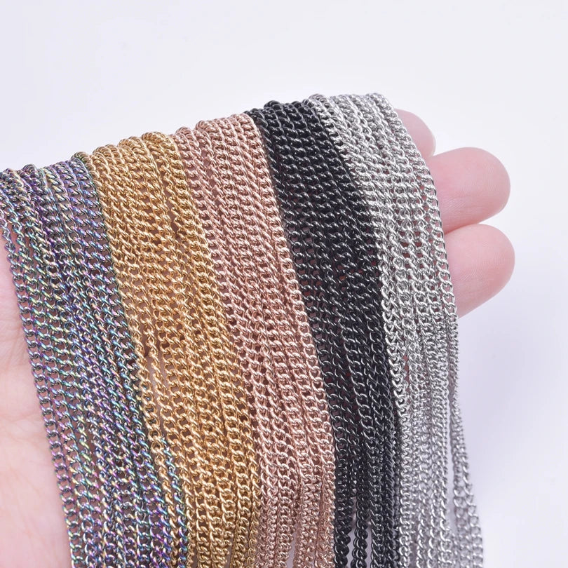 2/5pcs Rainbow Chain New Personalized Multiple Shape Designs Necklace Chains For Jewelry Making DIY 304 Stainless Steel Chains