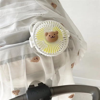 Ventiladores coreanos para cochecitos de bebé, ventilador portátil de clip para exteriores, lindo oso, conejo, ventilador eléctrico de mano recargable para el hogar, 3 velocidades