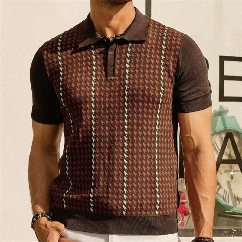 Camisas tipo polo Jacquard estilo europeo para hombre, tejido de punto, informal de negocios, frescura veraniega, viscosa de calidad, elásticas, sedosas