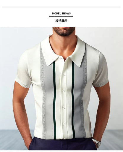 Camisas tipo polo Jacquard estilo europeo para hombre, tejido de punto, informal de negocios, frescura veraniega, viscosa de calidad, elásticas, sedosas
