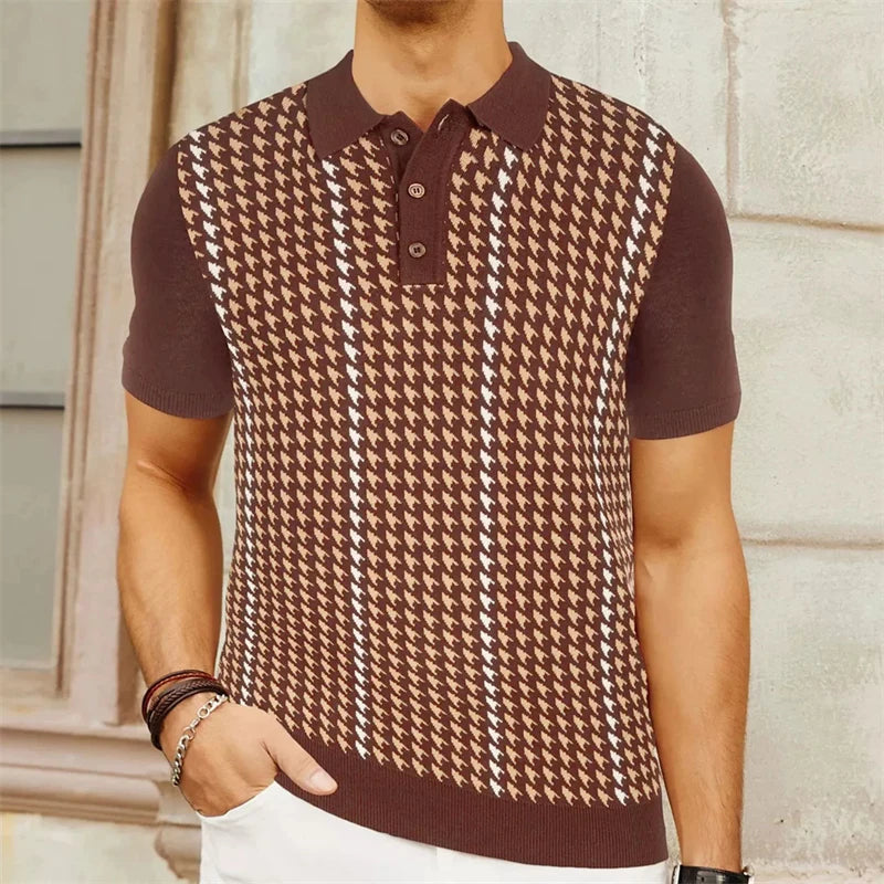 Camisas tipo polo Jacquard estilo europeo para hombre, tejido de punto, informal de negocios, frescura veraniega, viscosa de calidad, elásticas, sedosas